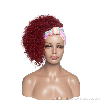 wholesale vendors headband wigs afro kinky curly red color heat resistant headband wigs for black women